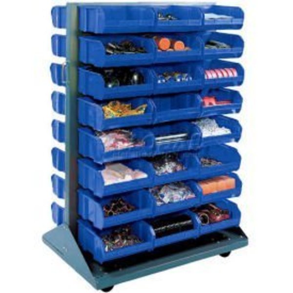 Global Equipment Mobile Double Sided Floor Rack - 24 Blue Stacking Bins 36 x 54 550182BL